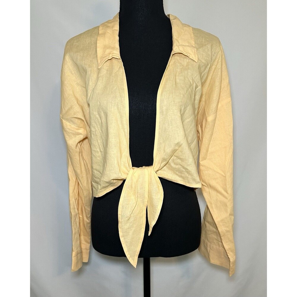 Calia Orange Linen Blend Swim Coverup Crop Shirt Front Tie Women's MED NWT